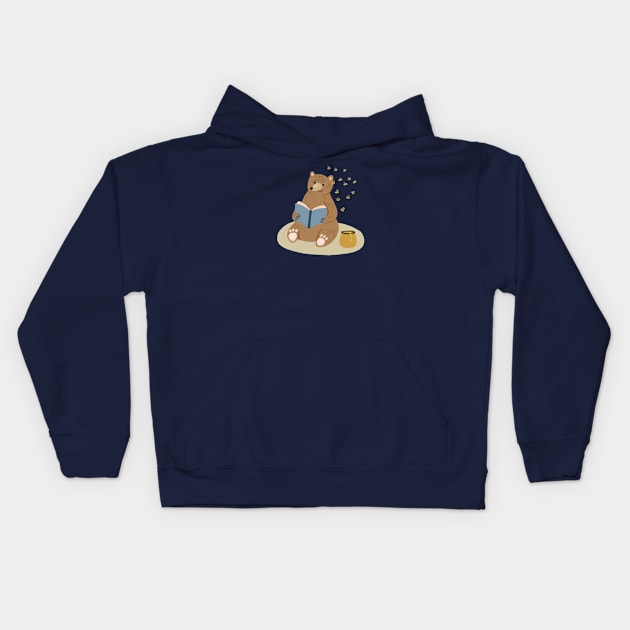 Honey Bear Reading Kids Hoodie by Das Brooklyn